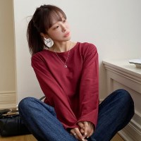 여성 라운드넥 박스핏 긴팔 롱 티셔츠