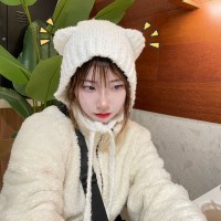 여성 겨울 귀여운 곰돌이 고양이 귀 비니 니트 모자