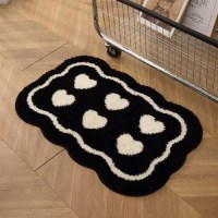 블랙앤화이트 하트체크 러그