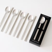 [5인세트] 국내산 프리미엄 카모메키친 플리츠 스텐 수저세트