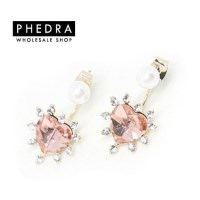 여자 피치 핑크 하트 진주 드롭 이어링 귀걸이