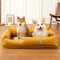 강아지 고양이 범퍼 소파베드 가죽 미끄럼방지 펫소파 침대 브라운