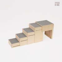 걍계단식스 4단+하우스 깊이조절 원목 반려동물 계단 겸 집