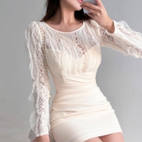 여자 파티룩 연말룩 플라워 러플 미니원피스