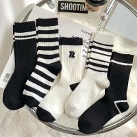 모던 줄무늬 골지 양말 5종 세트 여성골지양말 중딩양말 중학생양말