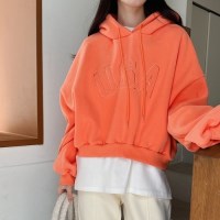 양기모 영문 자수 박시 크롭 후드티