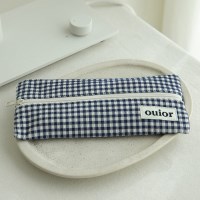 ouior flat pencil case - corduroy navy check (middle zipper)