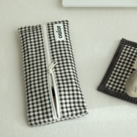 ouior flat pencil case - corduroy black check (middle zipper)