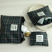 ouior flat pouch_wool check holiday navy