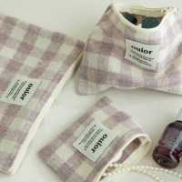 ouior flat pouch_wool check french lilac
