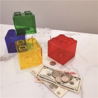 fooi 투명 아크릴 블록 저금통 인테리어 지폐저금통