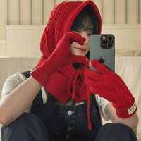 [세트구성] 꽈배기 니트 버튼 바라클라바 장갑 방한 세트 6color
