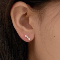 silver 925 three pearl earrings