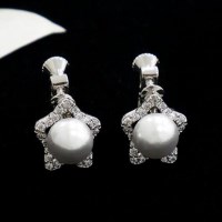 여자 왕 진주 별 큐빅 실버 웨딩 돌잔치 귀걸이