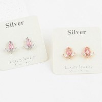 여자 러블리 핑크튤립 큐빅 로즈골드 귀걸이