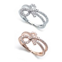 여자 리본 매듭 큐빅 파베세팅 프리 2컬러 반지