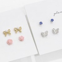 여자 리본 장미 나비 큐빅 데일리 귀걸이 세트