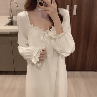 여성 화이트 셔링 원피스 잠옷 반팔 긴팔 편한 잠옷