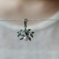 바이데이지 그린 오닉스 진주 나무 실버 목걸이 Bn0519