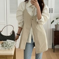 레이어드굿 단추 뷔스티에 언발 미니 원피스