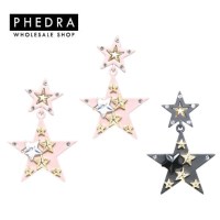 여자 아크릴 별 더블 스타 드롭 핑크 귀걸이