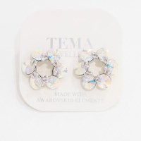 여자 눈꽃 화이트 큐빅 라운드 쉐입 귀걸이