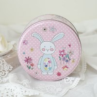 헤이스테이 핑크 토끼 원형 틴케이스 D17xh8cm 철제 원통