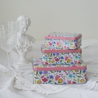 헤이스테이 플라워 직사각 틴박스 3P SET 철제 틴케이스 2color 핑크