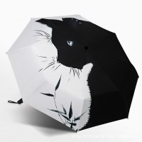 세련된 블랙캣 일러스트 자외선차단 3단 자동 우산 양산