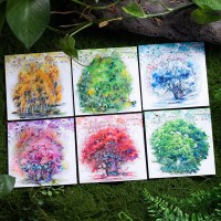 빈티지 사계절 벚꽃 나무 일러스트 홀로그램 스티커 다꾸