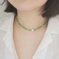 [봄밤달] 초록 네잎클로버 비즈 목걸이
