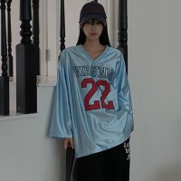 여성 브이넥 샤이닝 스포티 넘버 오버핏 T