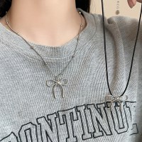 (2종택1) 베잉스 실버 빅 리본 팬던트 목걸이