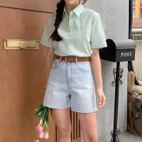 여자 여름 심플 카라넥 자수 포인트 남방 셔츠