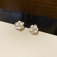 골드 라인 진주 백장미 귀걸이 은침