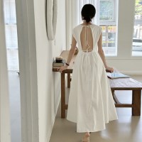 휴양지필수 백리스 트임 스트랩 캡나시 롱 원피스