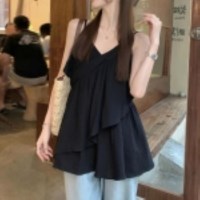여자 여름 여행 프릴 캉캉 끈나시 블라우스