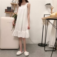 면 나시 잠옷 프릴 여성 민소매 파자마 여름 홈웨어 원피스