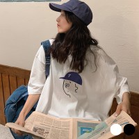 얼굴 프린팅 오버핏 박스티 티셔츠 박스핏 여름 반팔 빅사이즈 반팔