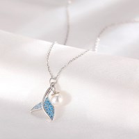 행운 돌고래 꼬리 진주 하나 목걸이 실버925도금