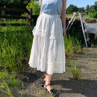 지금부터준비 레이스 셔링 플레어 밴딩 롱 스커트