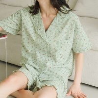 파란언더웨어 빈티지 플라워 프릴 여성잠옷세트