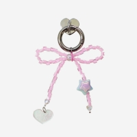 [키링앤톡]Aurora Pink Ribbon Beads Keyring&Tok