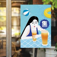 수영복 생맥주 이자카야 식당 일러스트 포스터