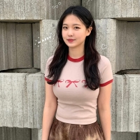 트리플 리본 링거 티셔츠 베이지