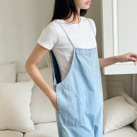 데님 나시 끈 통바지 멜빵 와이드 팬츠