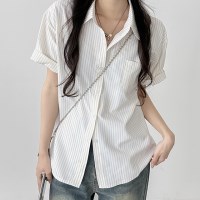 오버핏 스트라이프 반팔 셔츠 to-2266c