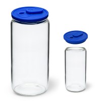 헥사 비어캔 내열유리컵 500ml 블루 실리콘뚜껑 맥주컵 유리잔