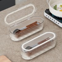투명 템바보드 물빠짐 수저통 뚜껑있는 수저정리함