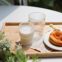 1+1라벨르 줄무늬 2단 유리컵 홈카페 예쁜컵 카페잔